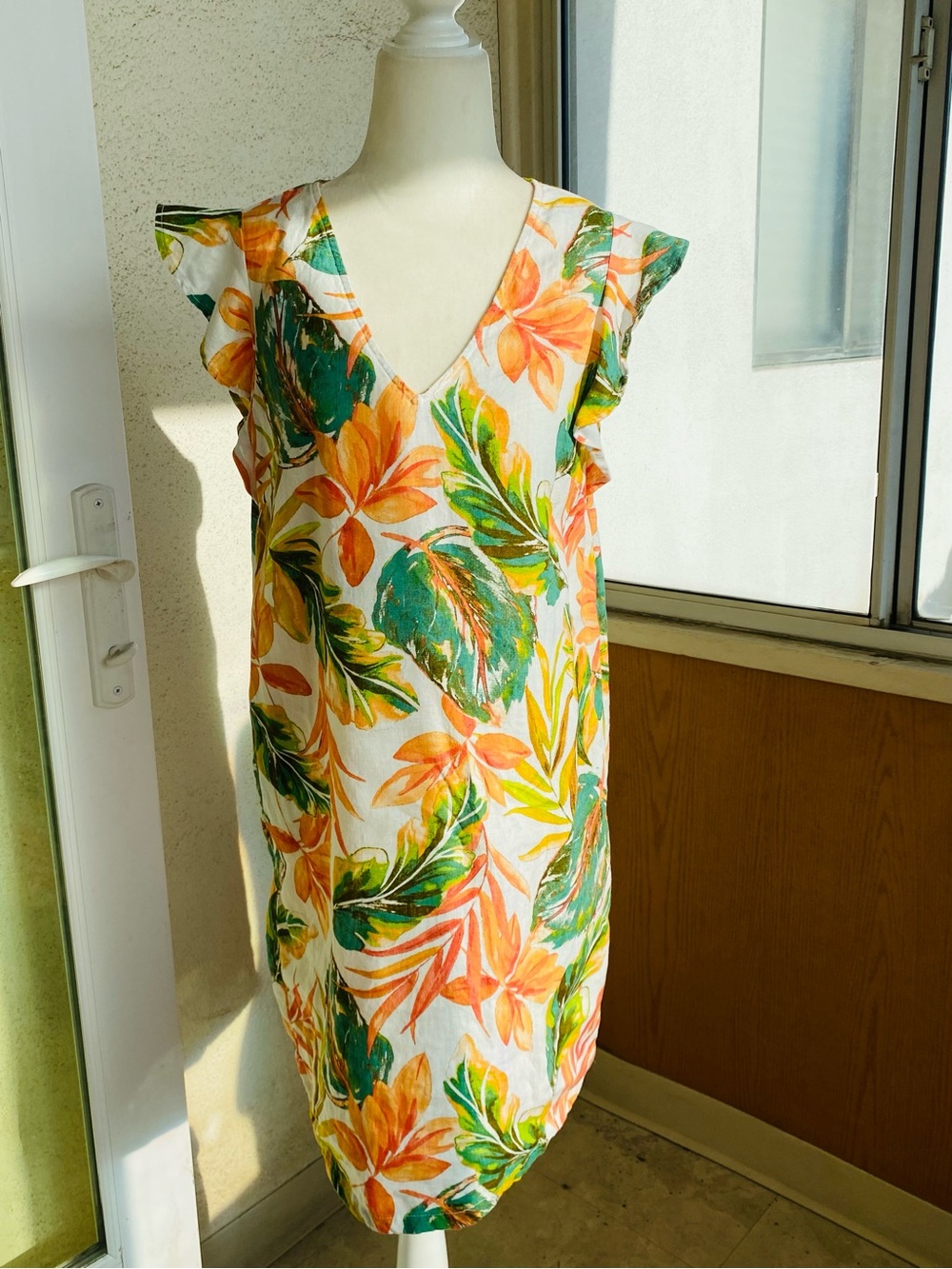 Nicole Miller New York Tropical Floral 100% Linen Dress Size Small